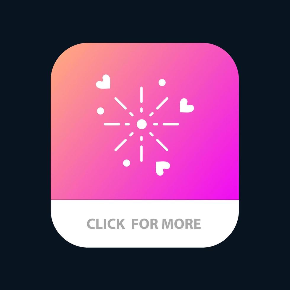 feux d'artifice célébration coeur amour bouton d'application mobile version de glyphe android et ios vecteur