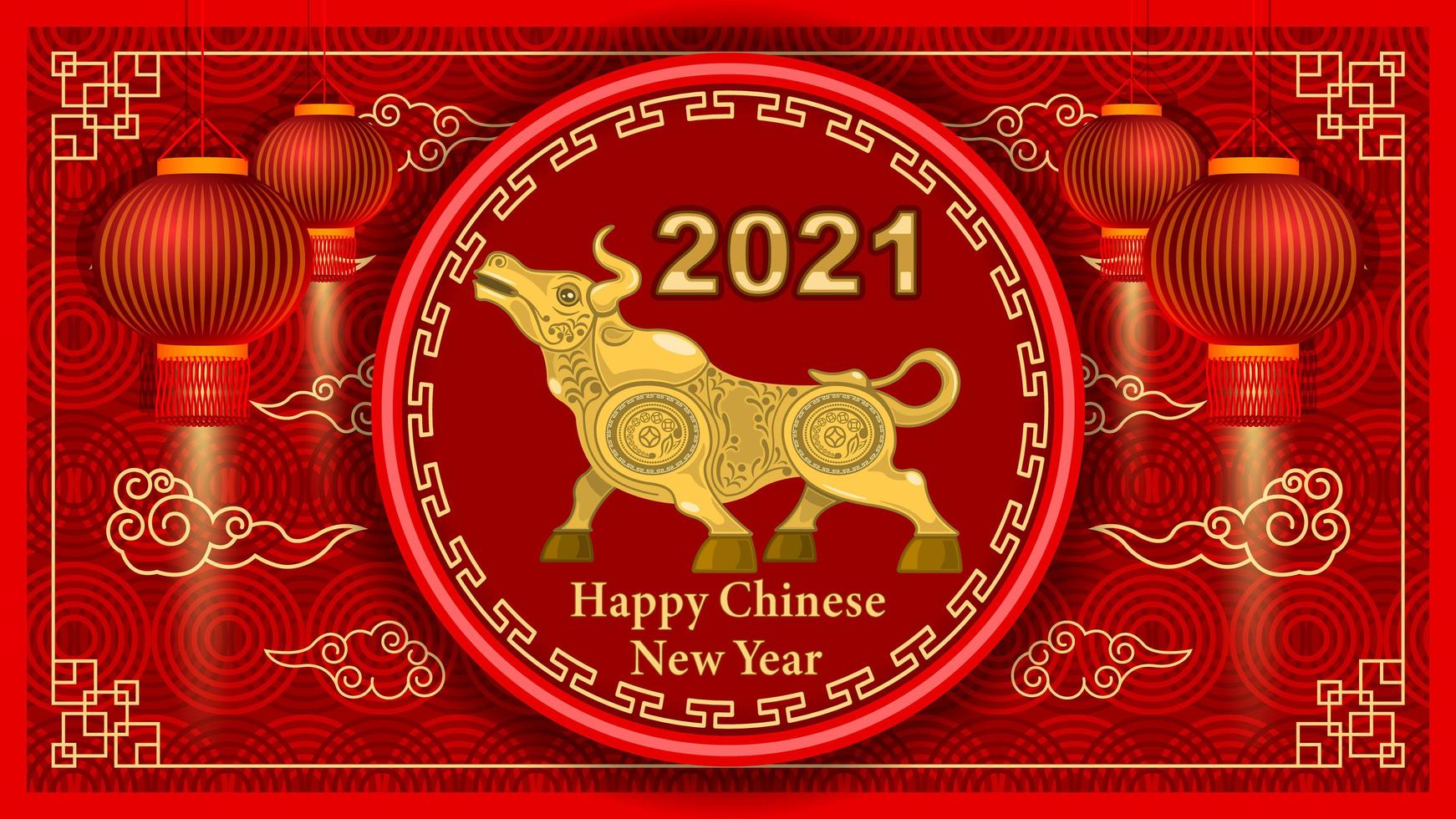 2021 taureau d'or en métal et éléments de motif sur fond rouge vecteur