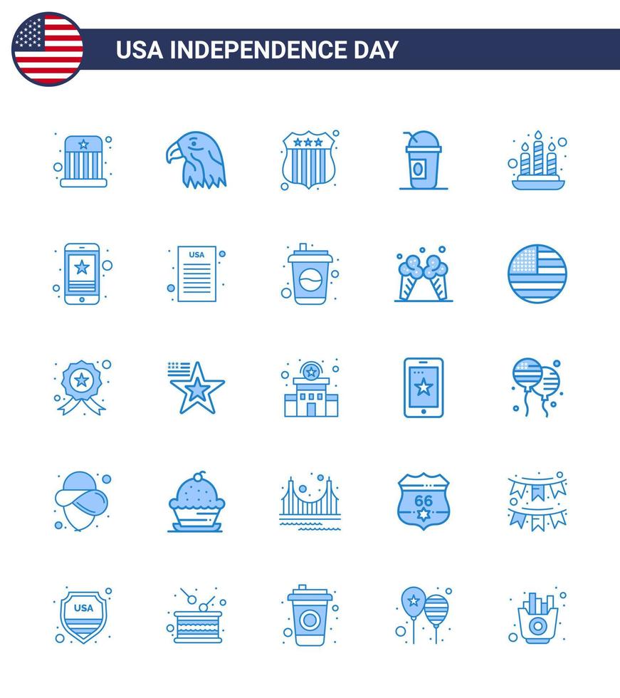 25 usa bleu pack de signes et symboles de la fête de l'indépendance de la lumière bougie insigne états américains modifiables usa day vector design elements