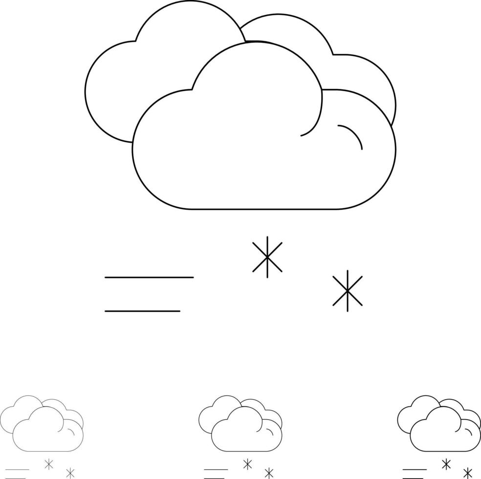 prévision de pluie nuage pluie temps pluvieux jeu d'icônes de ligne noire audacieuse et mince vecteur