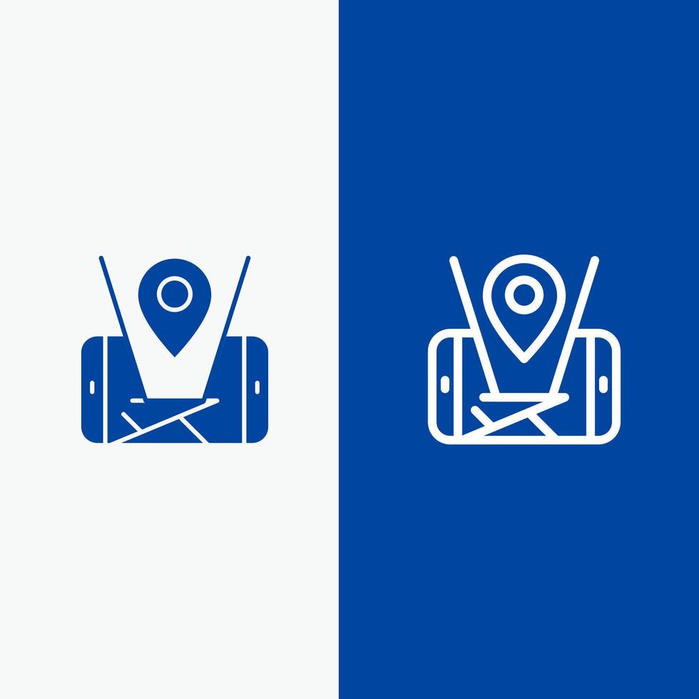 carte technologie de localisation mobile ligne et glyphe icône solide bannière bleue ligne et glyphe icône solide bannière bleue vecteur