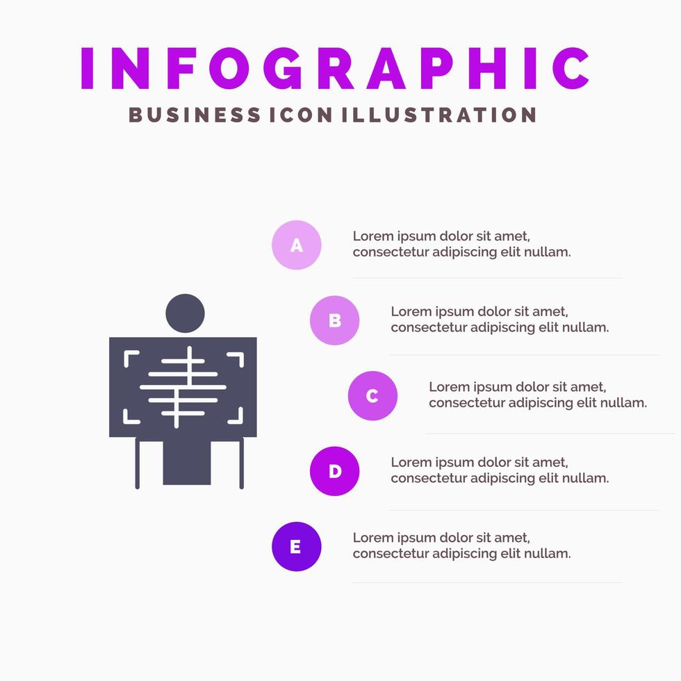 xray patient hôpital radiologie solide icône infographie 5 étapes présentation fond vecteur