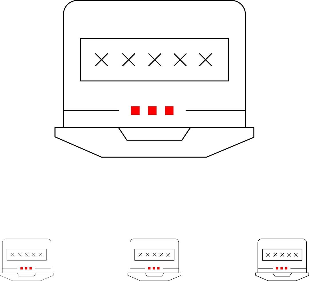 sécurité de verrouillage d'ordinateur portable jeu d'icônes de ligne noire audacieuse et mince vecteur