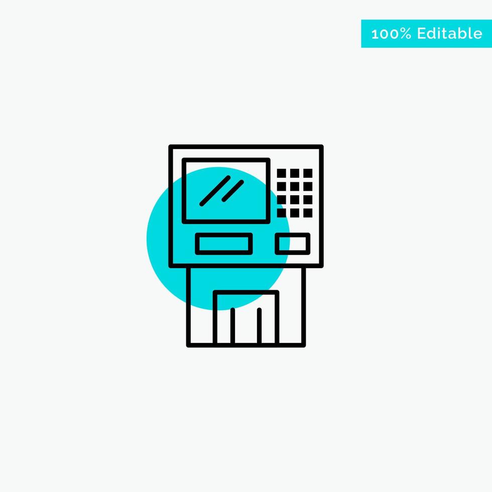 guichet automatique banque cash distributeur de billets finance machine argent turquoise surbrillance cercle point vecteur icône