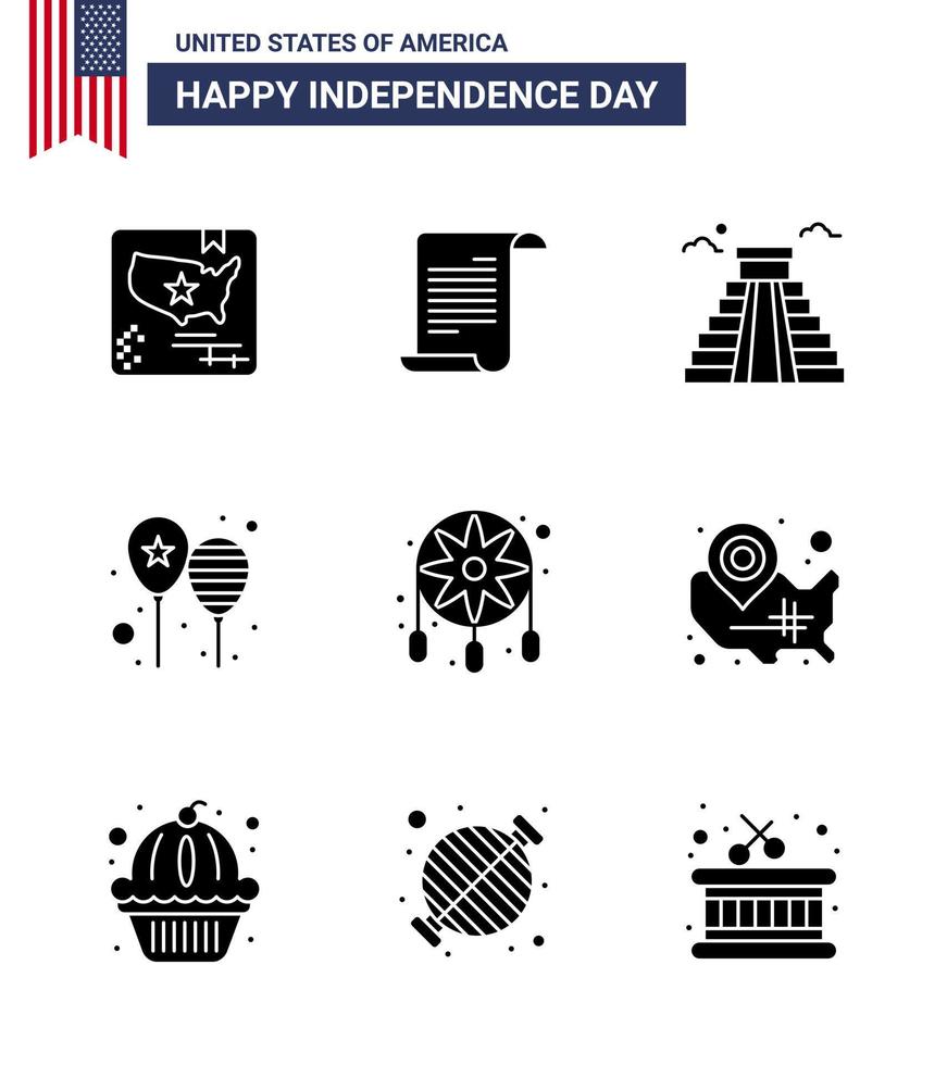 9 icônes créatives des états-unis signes d'indépendance modernes et symboles du 4 juillet de la fête de la parure ballons du jour de la construction modifiables éléments de conception vectorielle de la journée des états-unis vecteur