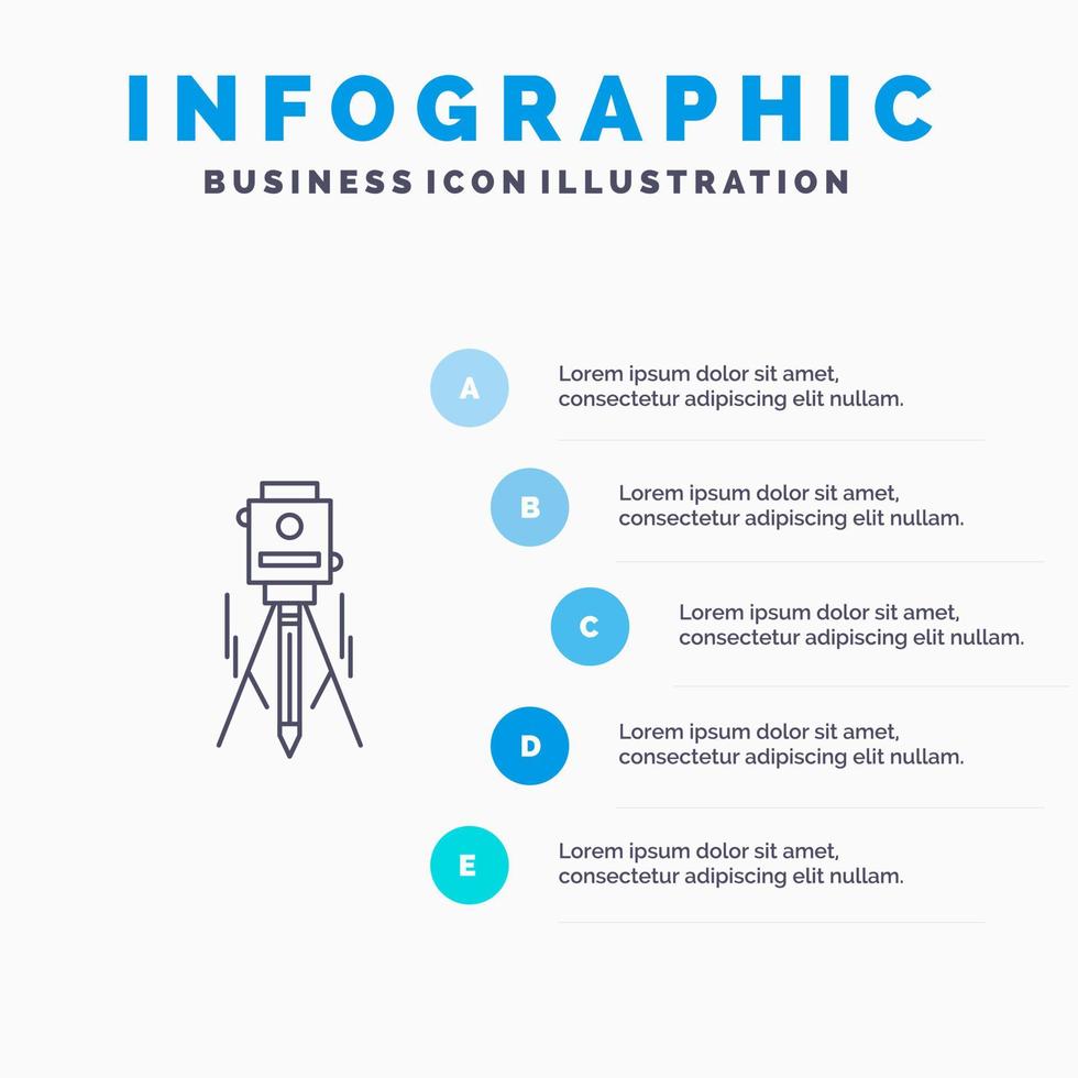 icône de ligne d'outil de niveau de construction de bâtiment laser avec fond d'infographie de présentation en 5 étapes vecteur