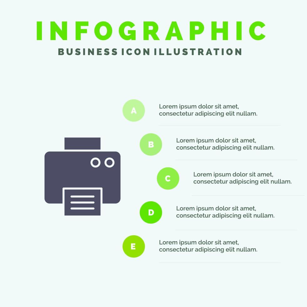 imprimante imprimer imprimé machine solide icône infographie 5 étapes présentation fond vecteur