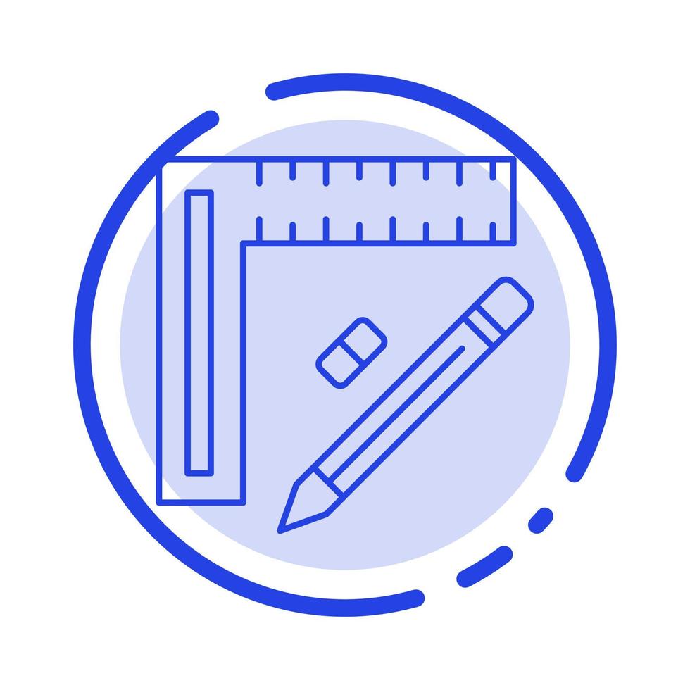 règle construction crayon réparation conception bleu pointillé ligne icône vecteur