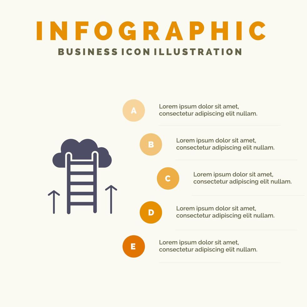 cheminement de carrière rêve de carrière succès concentrer solide icône infographie 5 étapes présentation arrière-plan vecteur