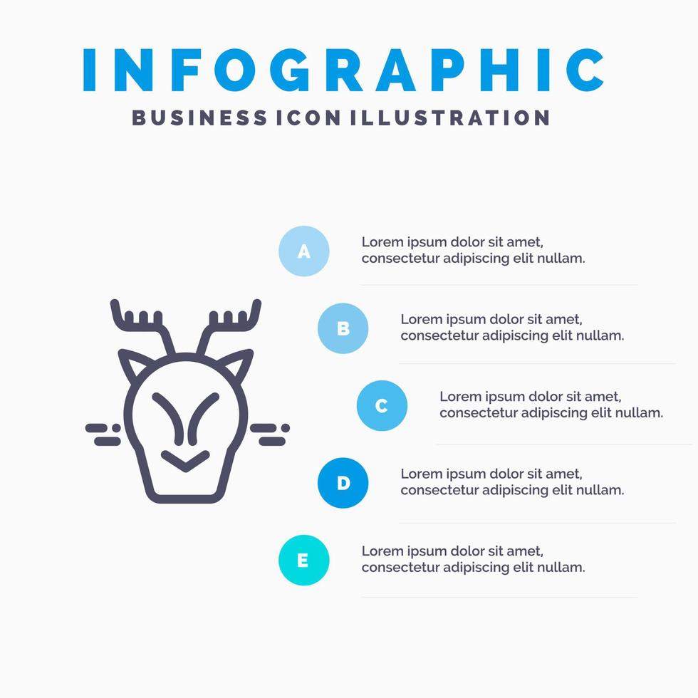 icône de ligne de renne arctique canada alpine avec fond d'infographie de présentation en 5 étapes vecteur