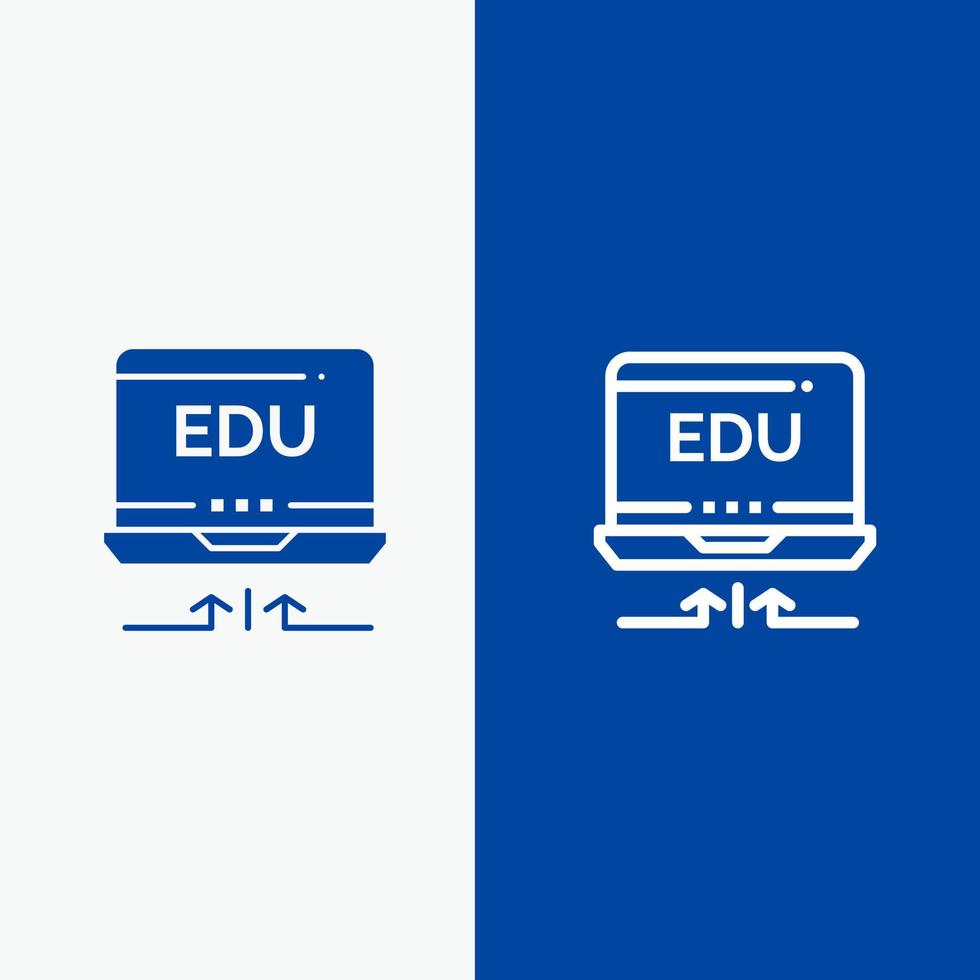 ligne d'éducation de flèche de matériel d'ordinateur portable et bannière bleue d'icône solide de glyphe vecteur