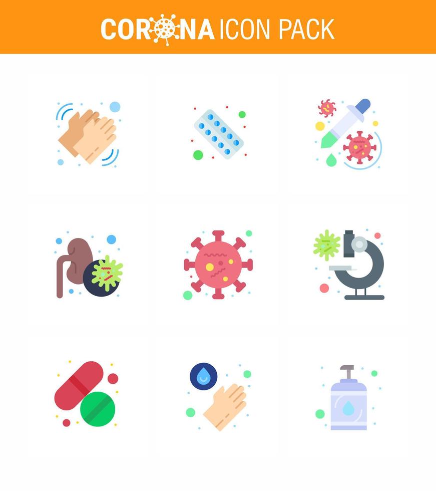 icône de conseils de précaution contre les coronavirus pour les directives de santé présentation 9 pack d'icônes de couleur plate comme le virus épidémique santé vaccin médecine coronavirus viral 2019nov élément de conception de vecteur de maladie