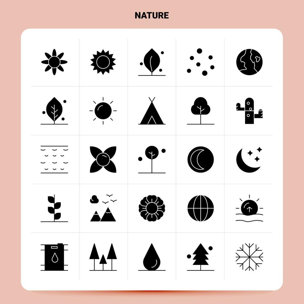 ensemble d'icônes de nature solide 25 conception de style de glyphe vectoriel icônes noires définies idées d'affaires web et mobiles conception illustration vectorielle