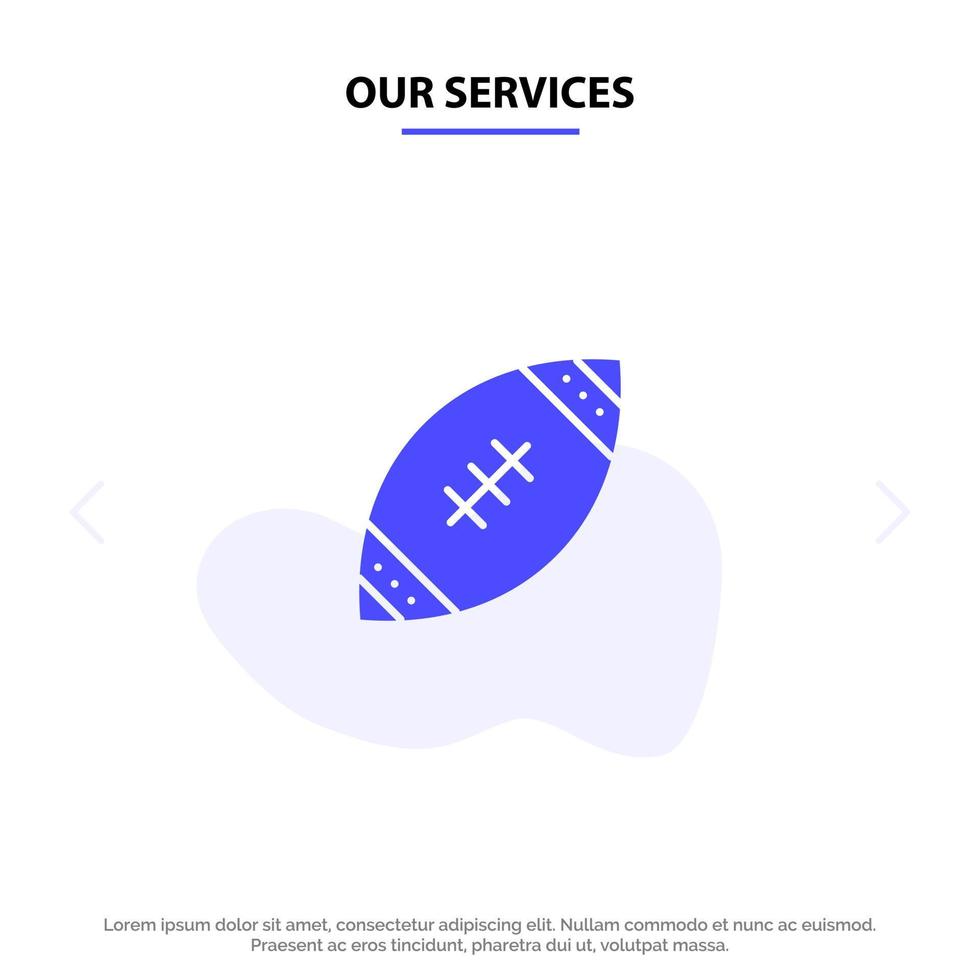 nos services ballon américain football nfl rugby solide glyphe icône modèle de carte web vecteur