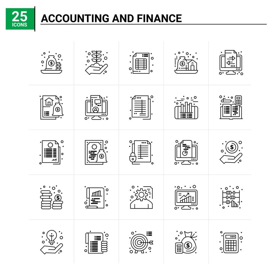 25 icônes de comptabilité et de finance mis en arrière-plan vectoriel