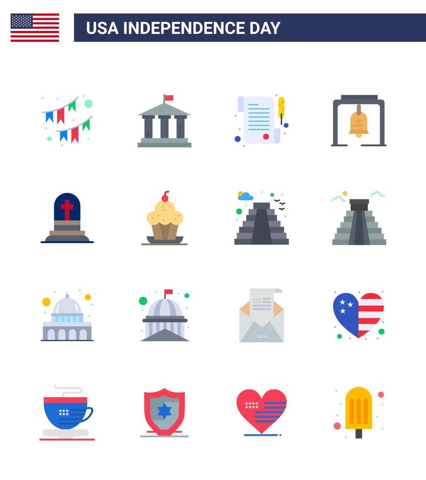 joyeux jour de l'indépendance usa pack de 16 appartements créatifs de cloche d'église tombe usa cloche de noël alerte modifiable usa day vector design elements