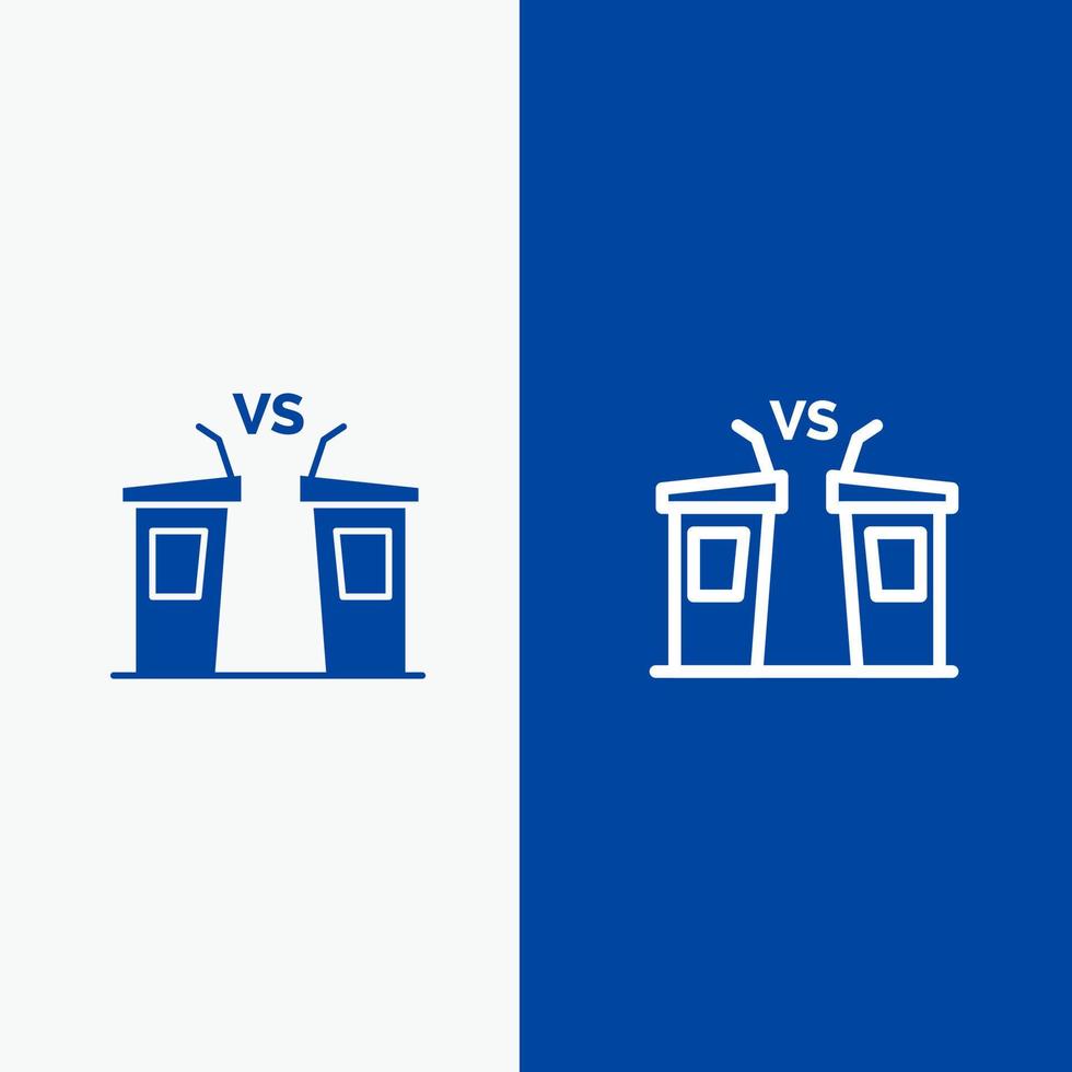 débat démocratie élection politicien orateur ligne et glyphe icône solide bannière bleue ligne et glyphe icône solide bannière bleue vecteur