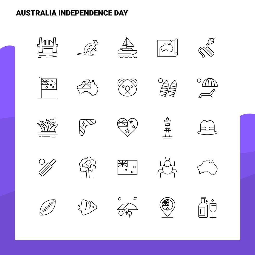 ensemble d'icônes de ligne du jour de l'indépendance de l'australie ensemble de 25 icônes vectorielles conception de style minimalisme icônes noires définies pack de pictogrammes linéaires vecteur