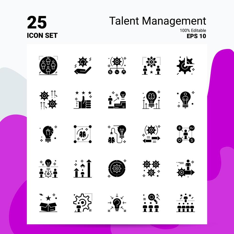 25 jeu d'icônes de gestion des talents 100 eps modifiables 10 fichiers idées de concept de logo d'entreprise conception d'icône de glyphe solide vecteur