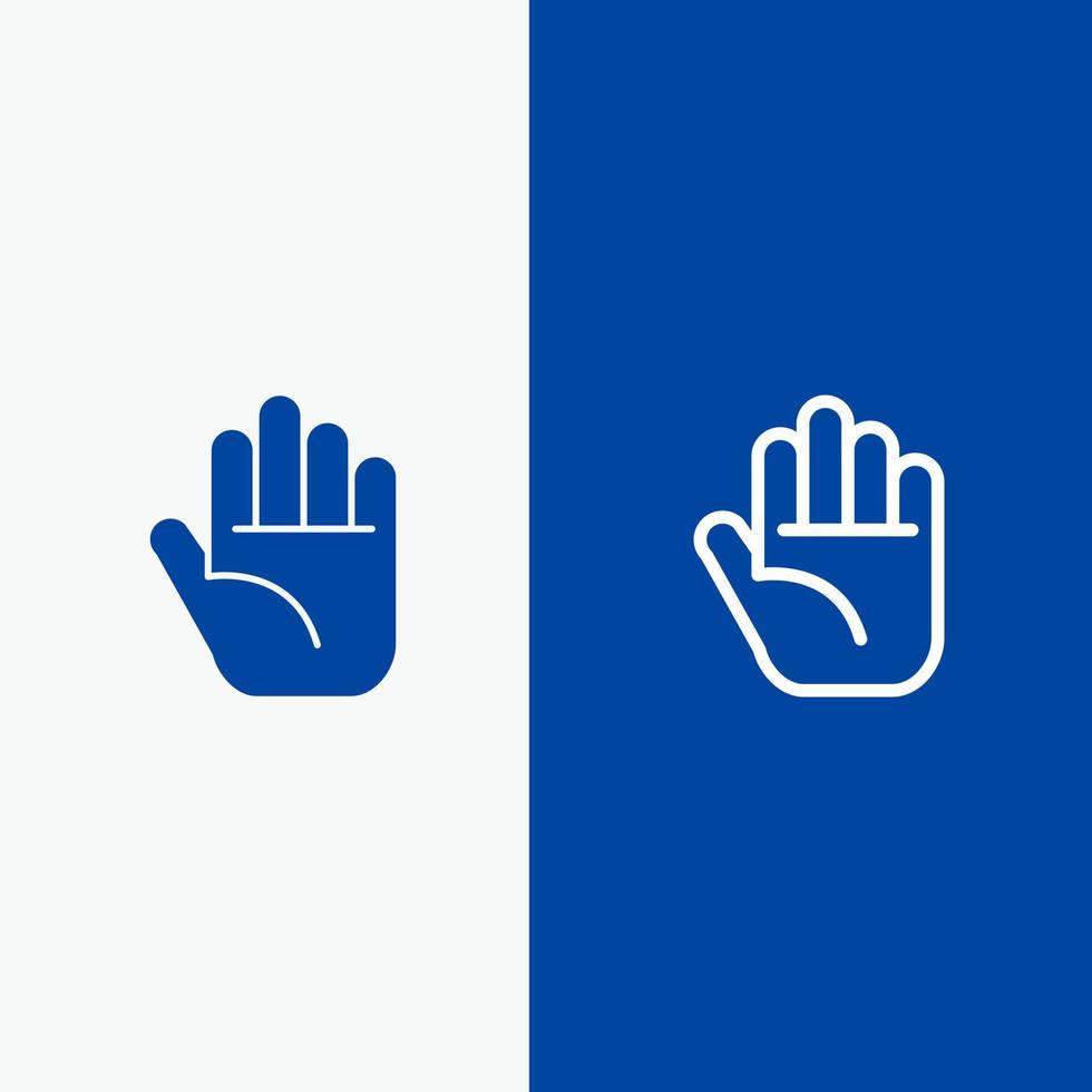 arrêtez la ligne de la main et la bannière bleue de l'icône solide du glyphe vecteur