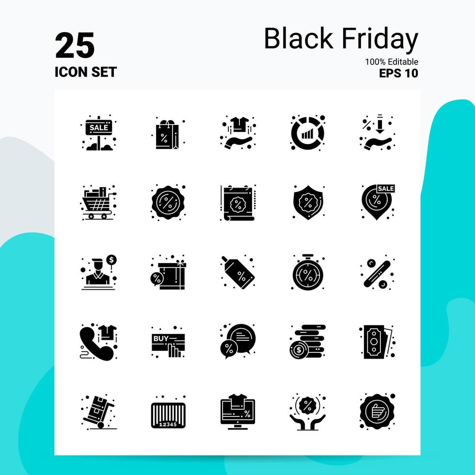 25 jeu d'icônes du vendredi noir 100 fichiers eps modifiables 10 idées de concept de logo d'entreprise conception d'icône de glyphe solide vecteur