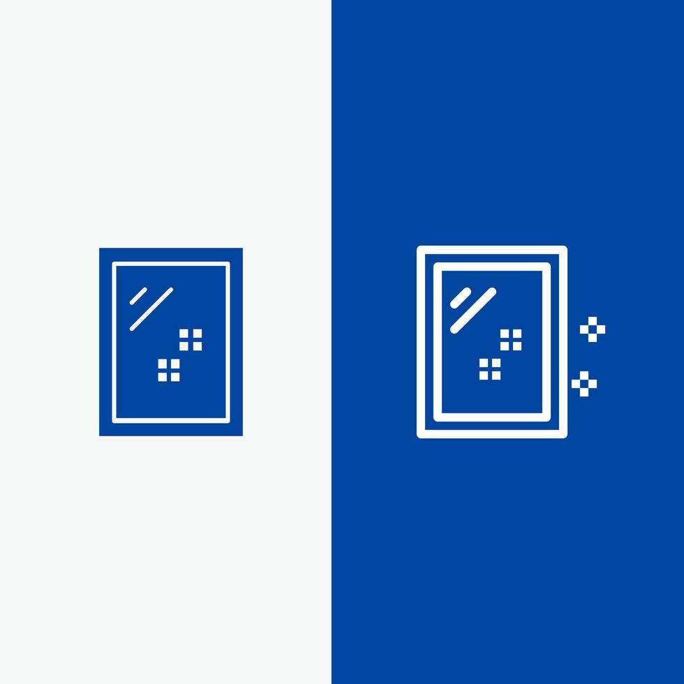 miroir de porte nettoyage ligne de lavage et glyphe icône solide bannière bleue ligne et glyphe icône solide bannière bleue vecteur