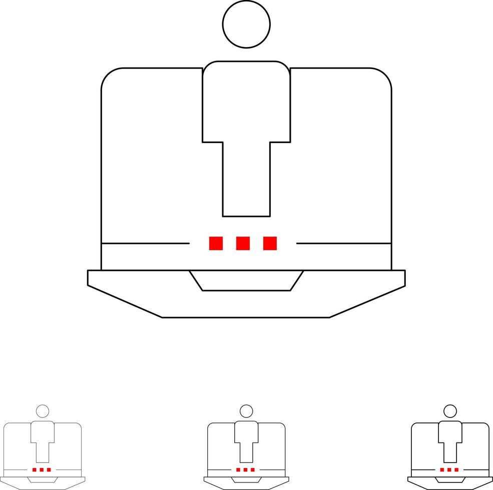 service de matériel informatique pour ordinateur portable jeu d'icônes de ligne noire audacieuse et mince vecteur