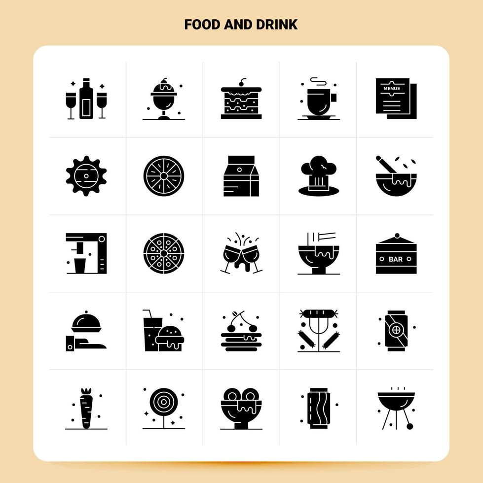 ensemble d'icônes solides 25 aliments et boissons conception de style glyphe vectoriel icônes noires définies idées d'affaires web et mobiles conception illustration vectorielle