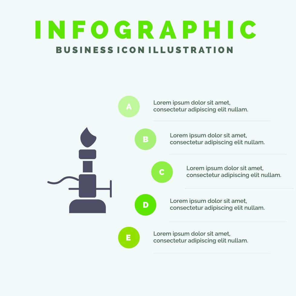 feu laboratoire lumière science torche solide icône infographie 5 étapes présentation fond vecteur