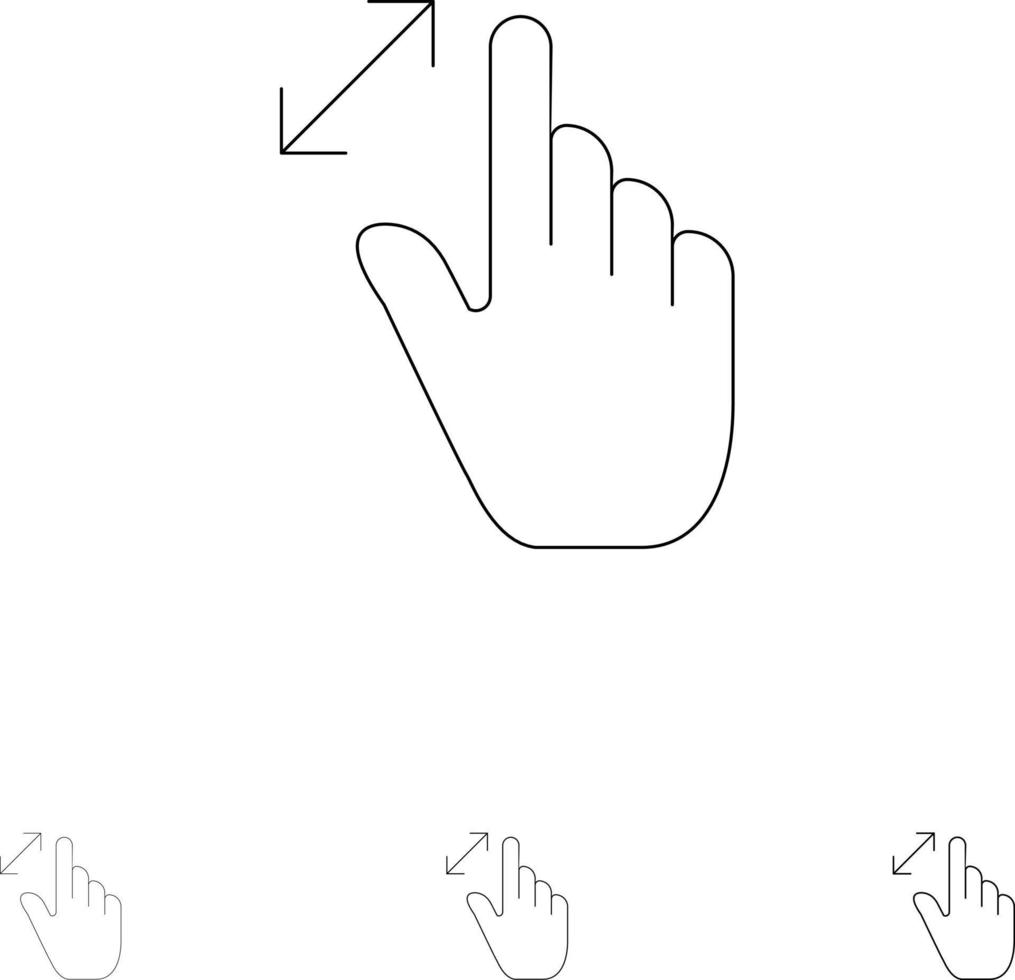 développer l'interface des gestes grossissement toucher le jeu d'icônes de ligne noire audacieuse et fine vecteur