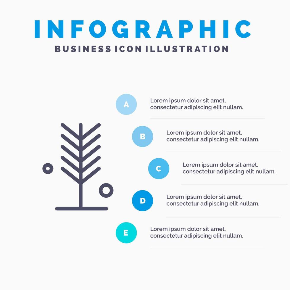 éco environnement nature été arbre ligne icône avec 5 étapes présentation infographie fond vecteur