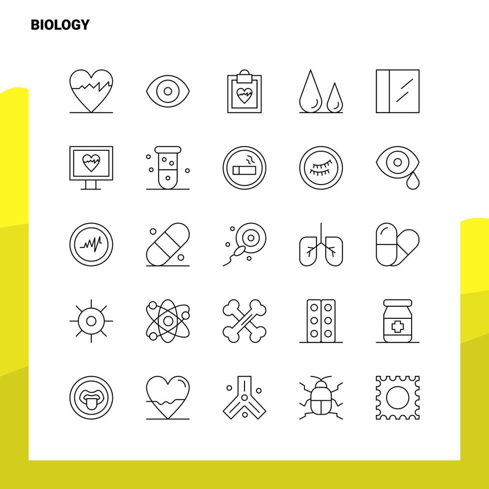 ensemble d'icônes de ligne de biologie ensemble de 25 icônes vectorielles conception de style minimalisme icônes noires définies pack de pictogrammes linéaires vecteur