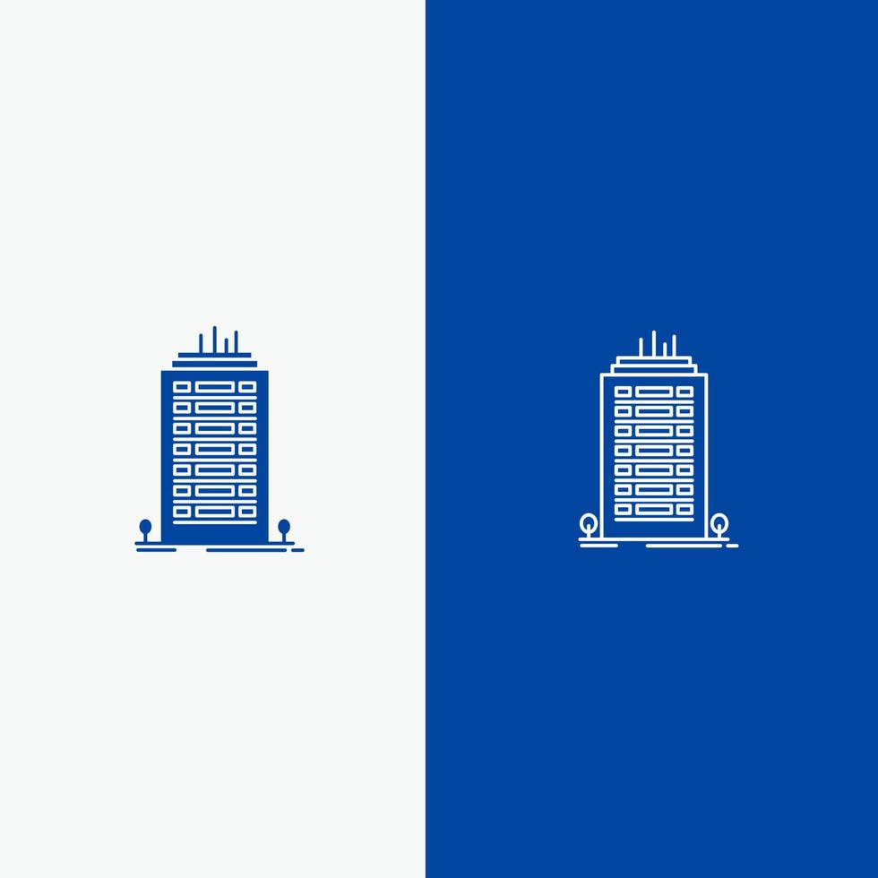 bâtiment bureau gratte-ciel tour ligne et glyphe icône solide bannière bleue ligne et glyphe icône solide bannière bleue vecteur