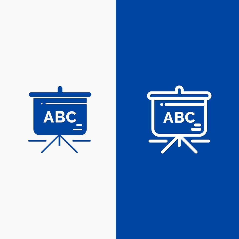 sac éducation cartable ligne et glyphe icône solide bannière bleue ligne et glyphe icône solide bannière bleue vecteur
