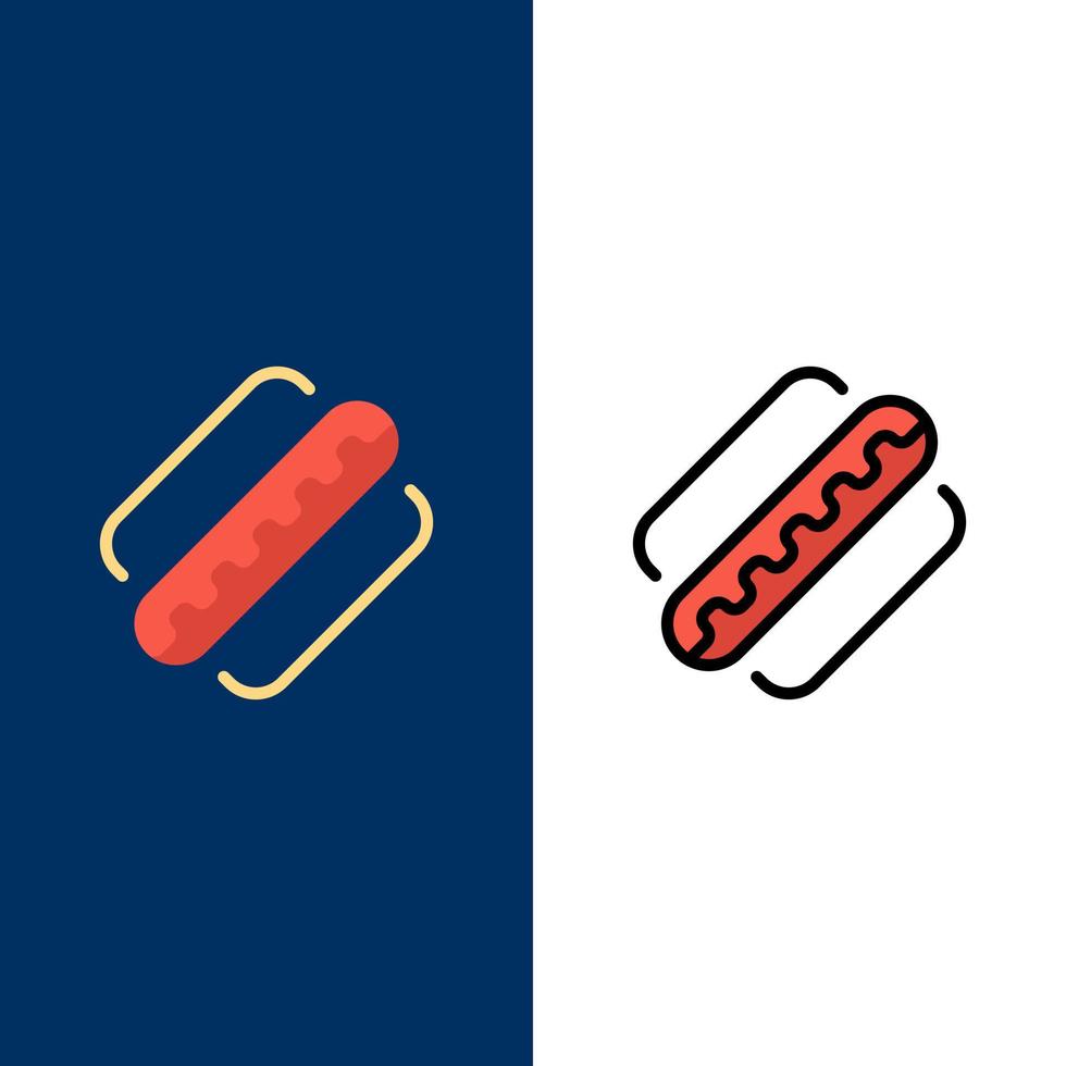 amérique américain hotdog états icônes plat et ligne remplie icône ensemble vecteur fond bleu