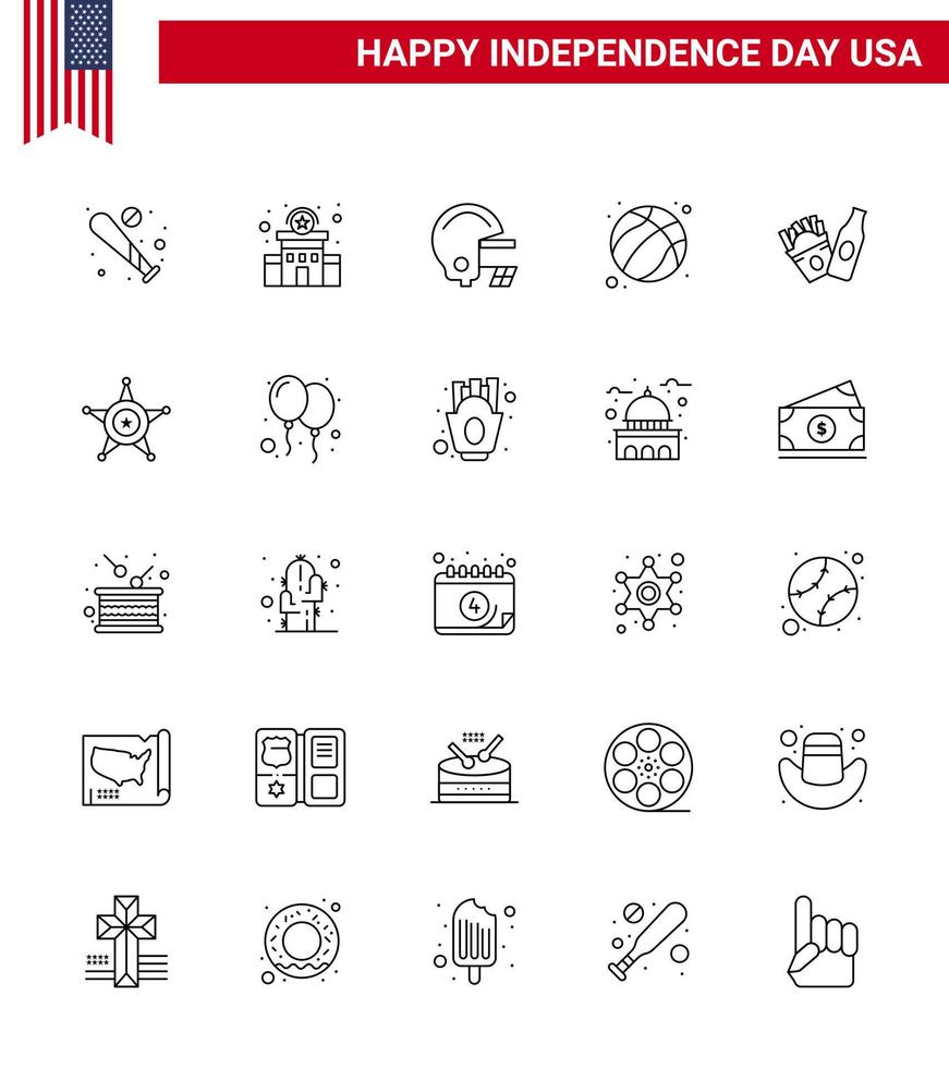 joyeux jour de l'indépendance 25 lignes pack d'icônes pour le web et l'impression frise usa police signe football américain modifiable usa day vector design elements