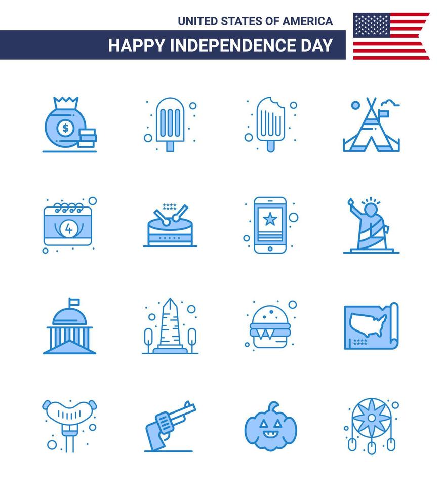 16 panneaux bleus pour la date de la fête de l'indépendance des états-unis crème américaine tente américaine modifiable éléments de conception vectorielle de la journée des états-unis vecteur