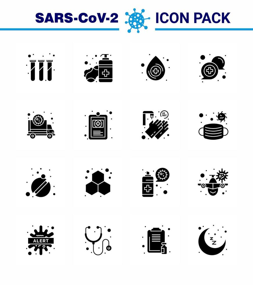 16 pack d'icônes corona de virus viral noir de glyphe solide tel que corona prend en charge la communication en ligne de sang coronavirus viral 2019nov éléments de conception de vecteur de maladie