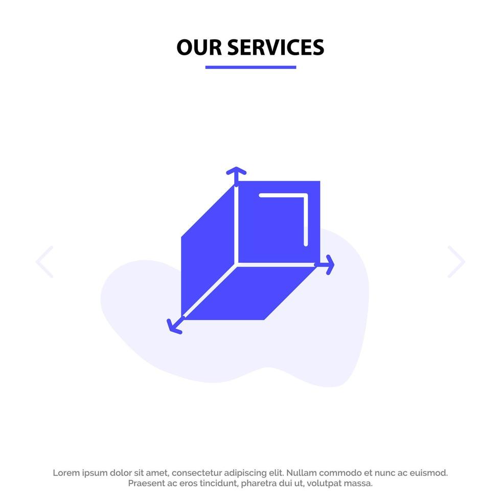 nos services boîte 3d conception cuboïde icône de glyphe solide modèle de carte web vecteur