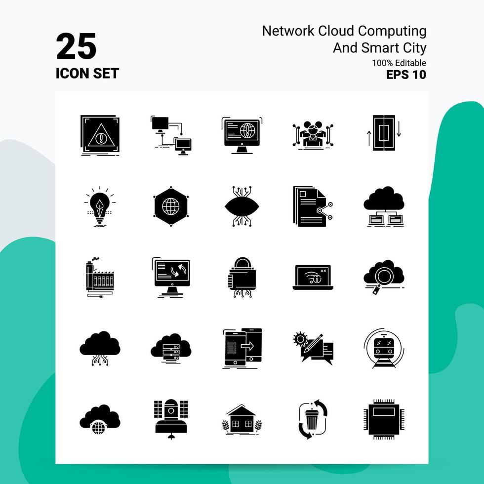 25 réseaux cloud computing et smart city icon set 100 fichiers eps modifiables 10 idées de concept de logo d'entreprise conception d'icône de glyphe solide vecteur
