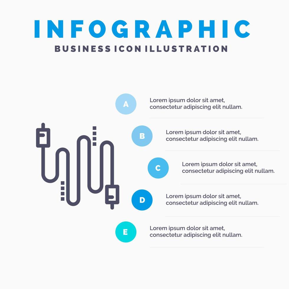 câble audio câbles communication ligne icône avec 5 étapes présentation infographie fond vecteur