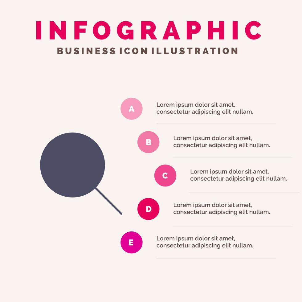 recherche recherche base ui icône solide infographie 5 étapes fond de présentation vecteur