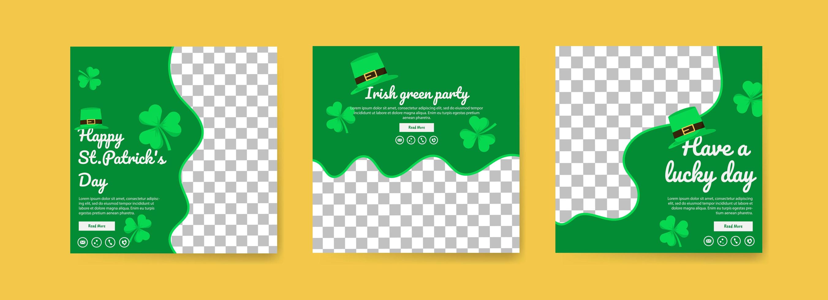 collection de modèles de publications sur les réseaux sociaux pour la Saint-Patrick. célébrez la fête de la saint patrick. passez une bonne journée. parti vert irlandais. vecteur