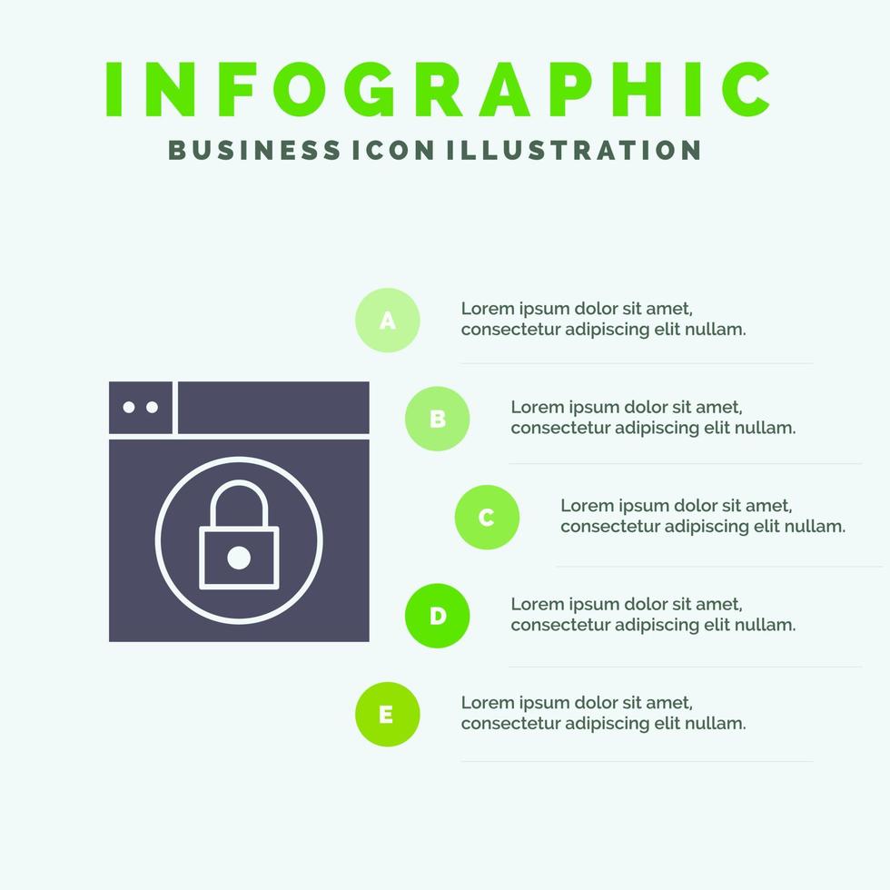 conception web verrou solide icône infographie 5 étapes présentation fond vecteur