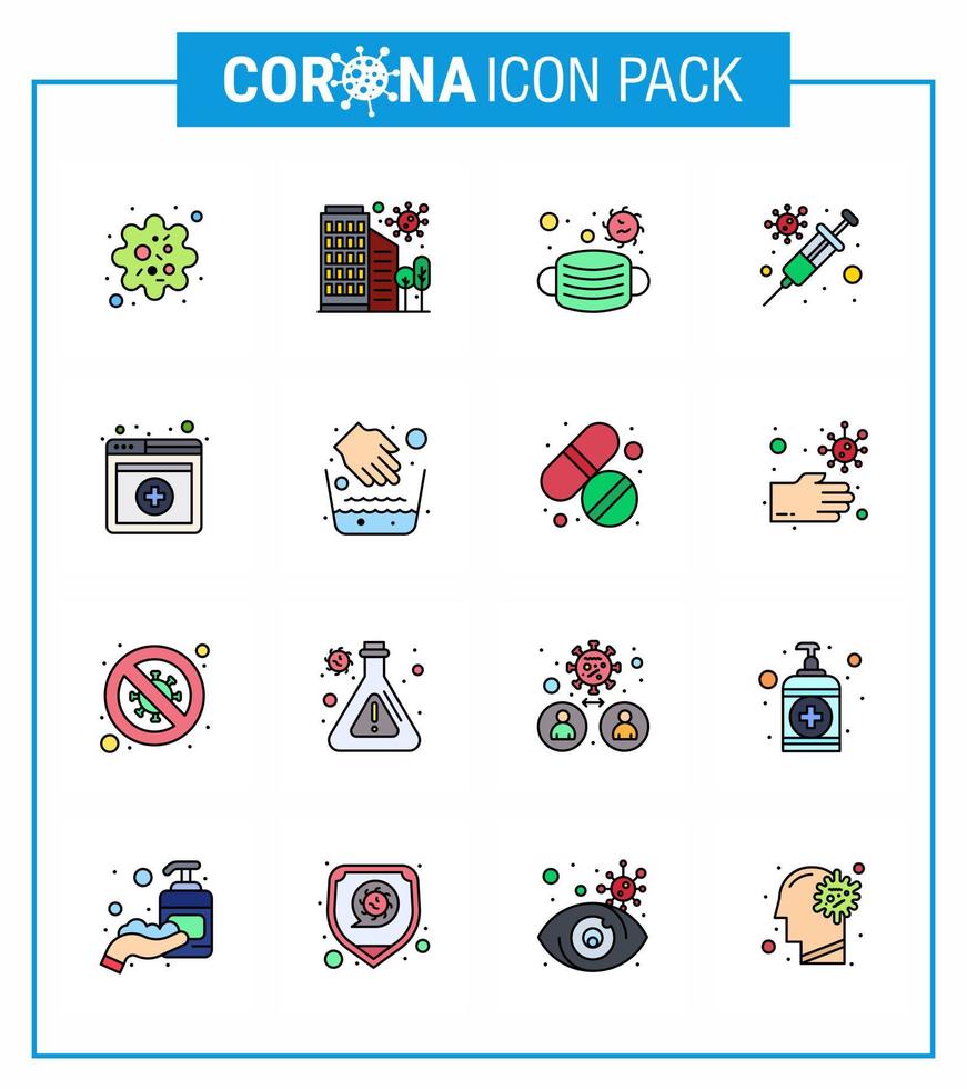 16 plat couleur ligne remplie coronavirus maladie et prévention vecteur icône virus protection sécurité grippe médical viral coronavirus 2019nov maladie vecteur éléments de conception