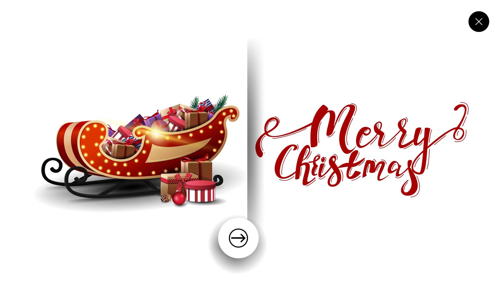 joyeux noël carte postale de voeux blanc dans un style minimaliste pour site Web avec traîneau de père Noël avec des cadeaux vecteur