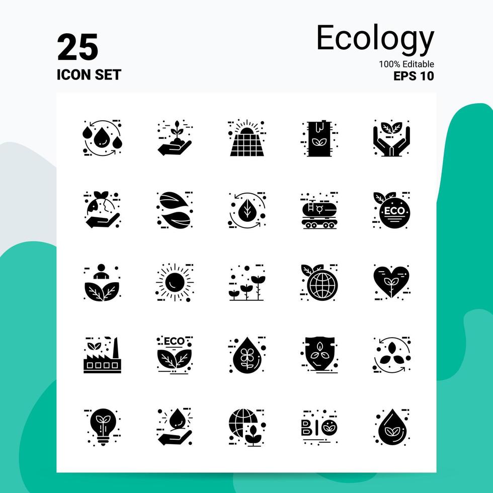 25 jeu d'icônes écologiques 100 fichiers eps modifiables 10 idées de concept de logo d'entreprise conception d'icône de glyphe solide vecteur