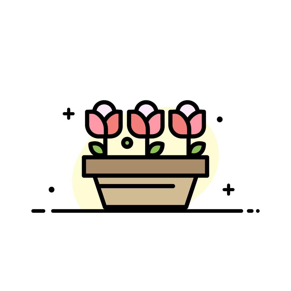 fleur croissance plante printemps affaires ligne plate remplie icône vecteur bannière modèle