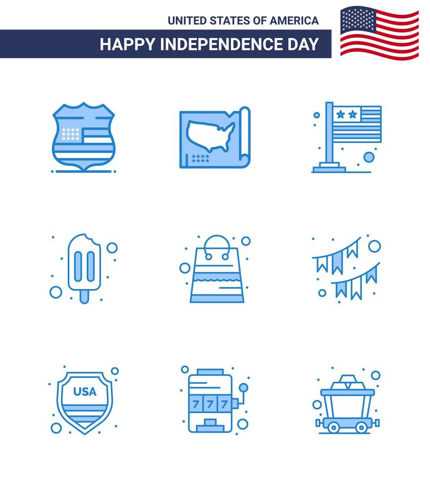 9 usa bleu signes célébration de la fête de l'indépendance symboles de paquets sac pays crème glacée modifiable usa day vector design elements