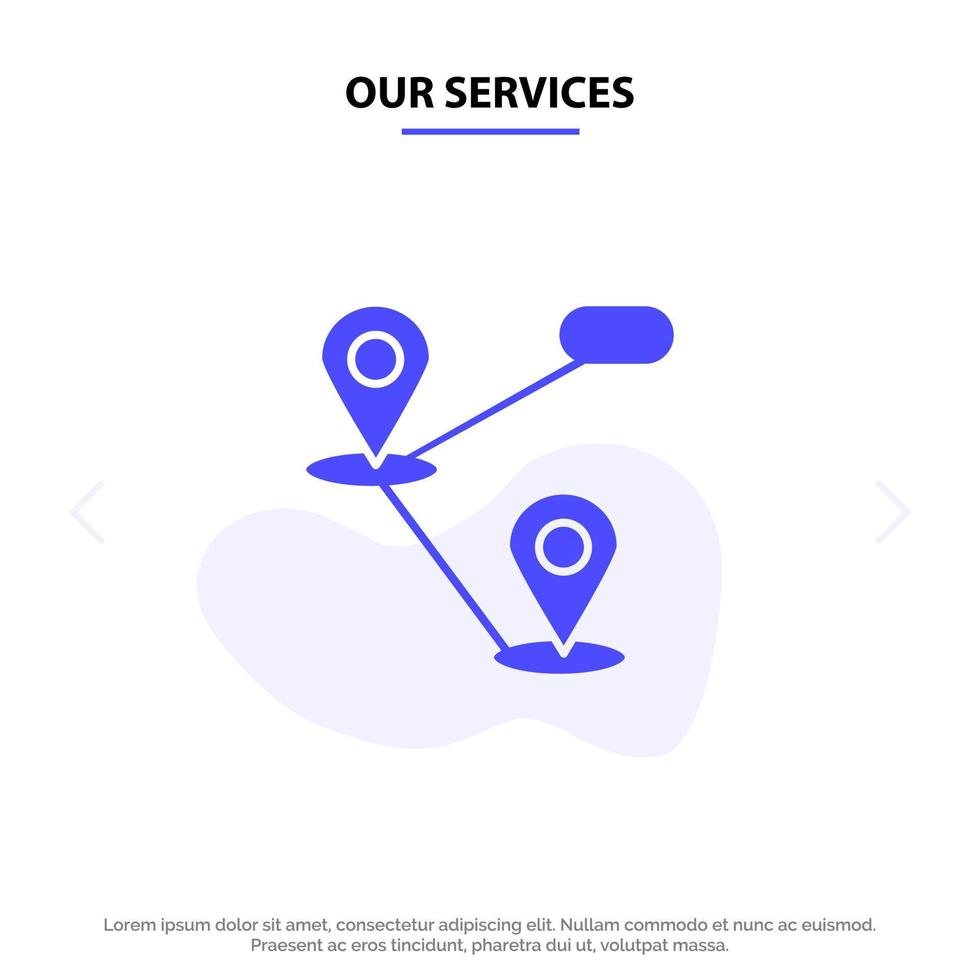 nos services carte de localisation gps icône de glyphe solide modèle de carte web vecteur
